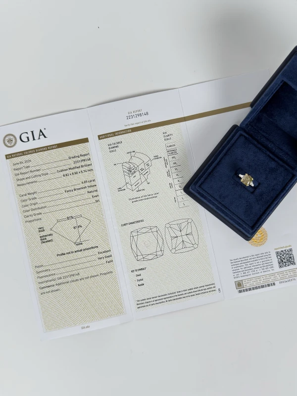 СЕРЬГИ NO NAME CUSHION DIAMOND 4.05 CT FBY/SI1 RING (GIA) NN4.05CT FBY/SI1 (GIA) 7