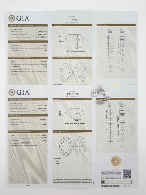 No name OVAL DIAMOND 7.62-7.52 CT E/VS1-VVS2 EARRINGS (GIA) NN7.62-7.52CT 6