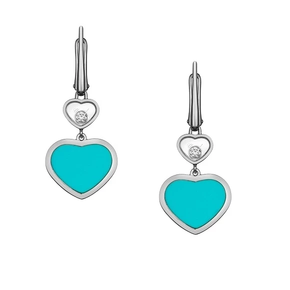 HAPPY HEARTS EARRINGS, TURQUOISE, WHITE GOLD