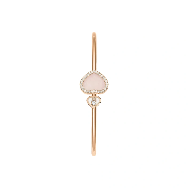 Chopard HAPPY HEARTS BANGLE, ETHICAL ROSE GOLD, DIAMONDS, PINK OPAL (SIZE M) 85A074-5623 2