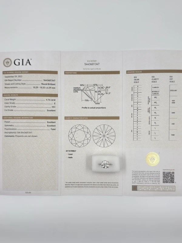 Earrings without a brand ROUND DIAMOND 4.16 CT E/VS1 RING (GIA) NN4.16E/VS1 5