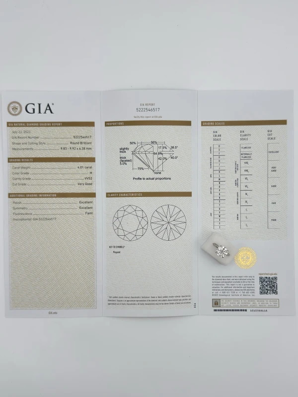 СЕРЬГИ NO NAME ROUND DIAMOND 4.01 CT H/VVS RING (GIA) NN4.01CT517 4