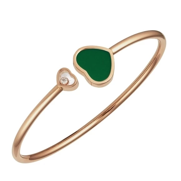 HAPPY HEARTS BANGLE, GREEN AGATE, ROSE GOLD