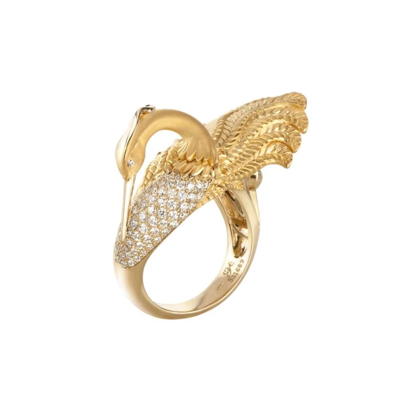 SWAN YELLOW GOLD RING (SIZE 54)