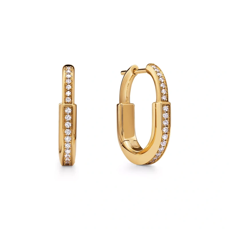 Tiffany & Co Small Lock Earrings in Yellow Gold with Pavé Diamonds 74365914 1