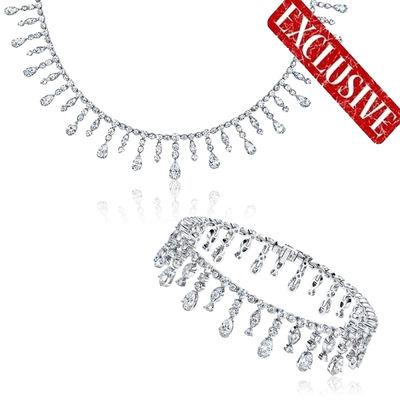 White Gold White Pear Shape and Round Diamond Fringe 25.88 ct Set