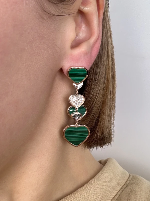 Chopard HAPPY HEARTS MALACHITE EARRINGS 83A482-5114 2