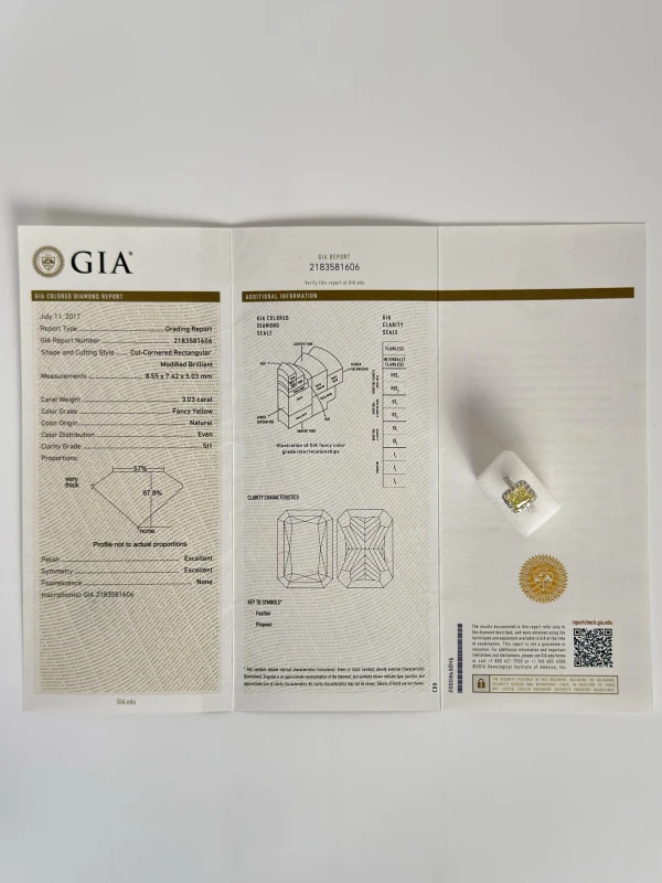 No name RADIANT DIAMOND 3.03 CT FANCY YELLOW/SI1 RING (GIA) 218606 3.03 ct FY/SI1 2