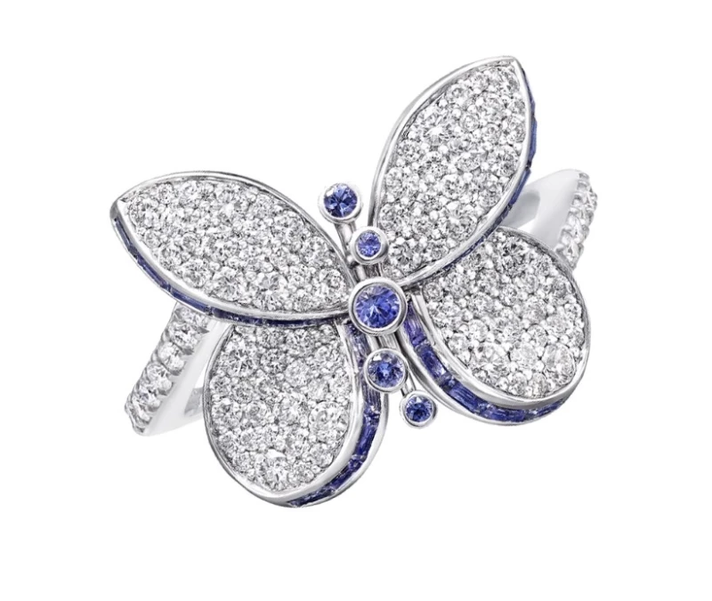 WHITE GOLD SAPPHIRE & DIAMOND BUTTERFLY RING