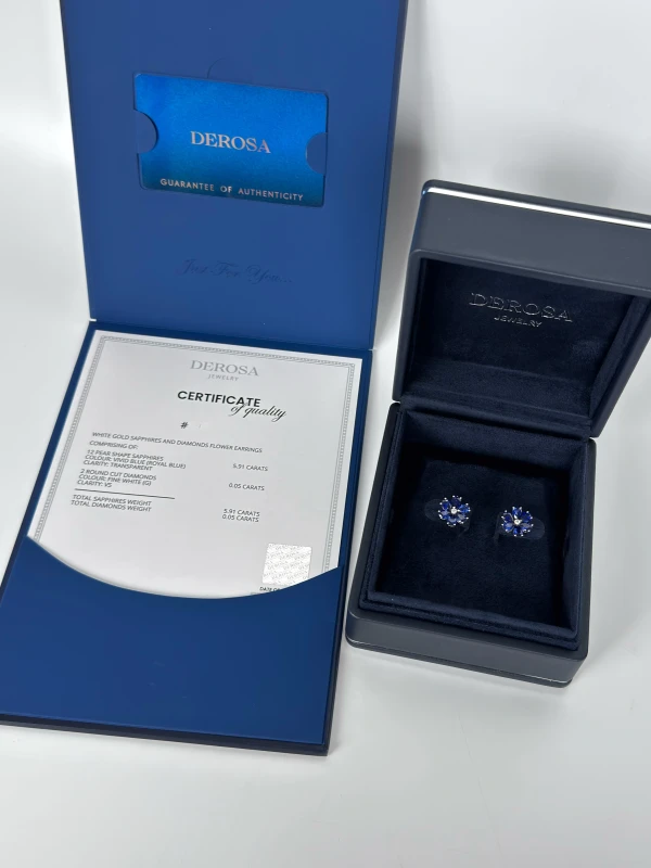 DeRosa FLOWER SAPPHIRE 5.91 CT "ROYAL BLUE" EARRINGS E956953 4