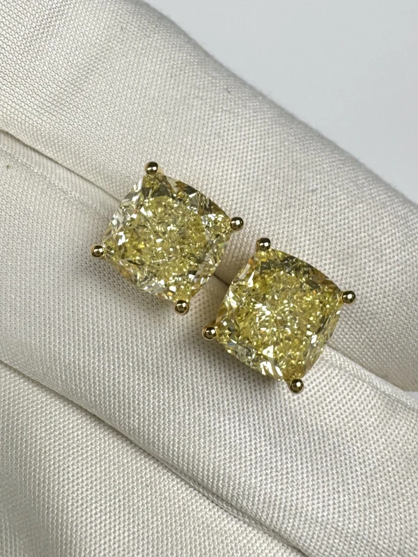 Earrings without a brand CUSHION DIAMOND 5.01-5.01 CT FANCY YELLOW/VS2 EARRINGS (GIA) nn5.01-5.01ct FY/VS2 7