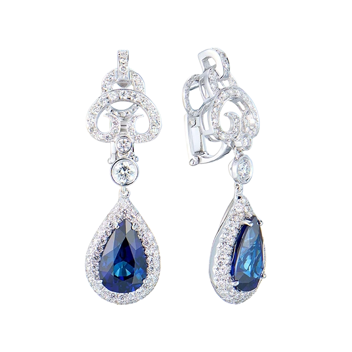 SAPPHIRE PEAR 10.60 CT BLUE EARRINGS (SRI LANKA)