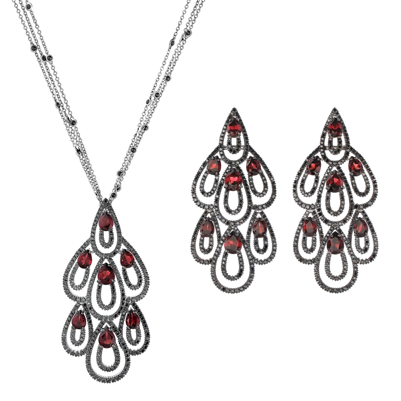 Garnet and Black Diamonds Set