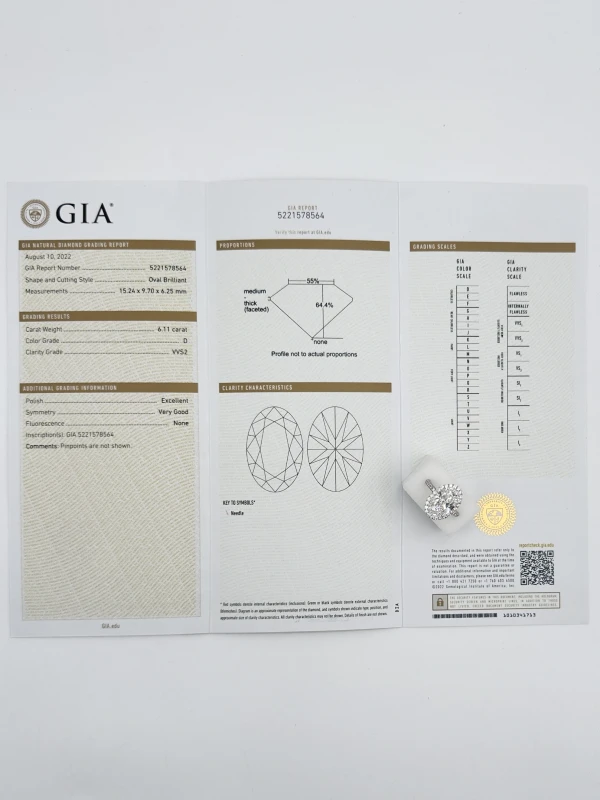 Earrings without a brand КОЛЬЦО С БРИЛЛИАНТОМ 6.11 CT D/VVS2 6.11 CT D/VVS2 5