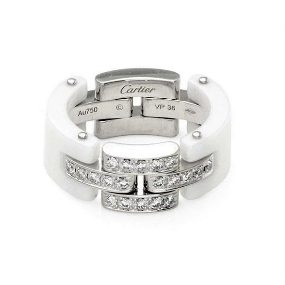 MAILLON PANTHERE WHITE CERAMIC AND DIAMONDS RING