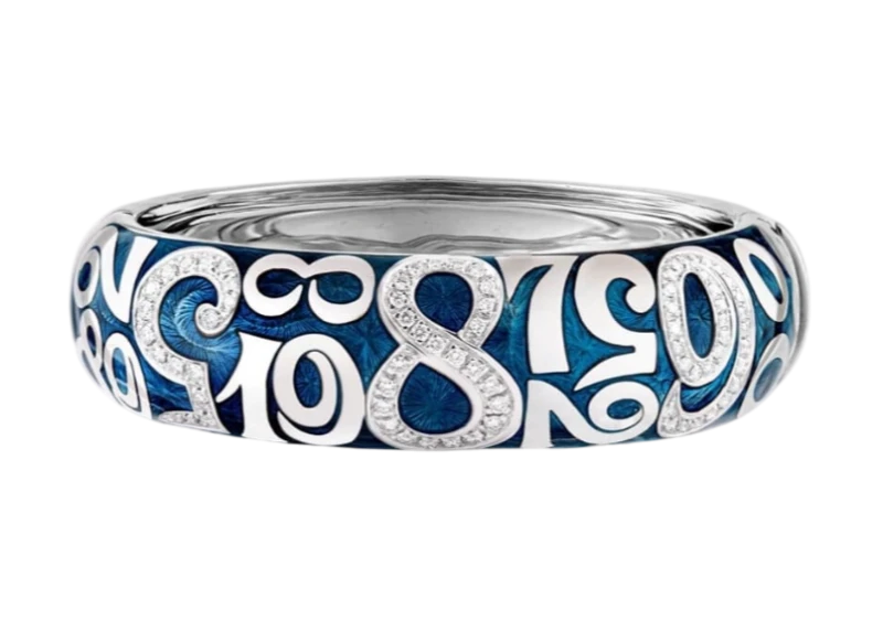 Blue Enamel Talisman Diamond Bracelet (SIZE 16.5)