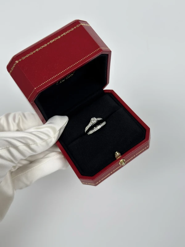 Cartier 1895 SOLITAIRE D.0.61 CT & WEDDING RING (SIZE 51) B4071400-51 5