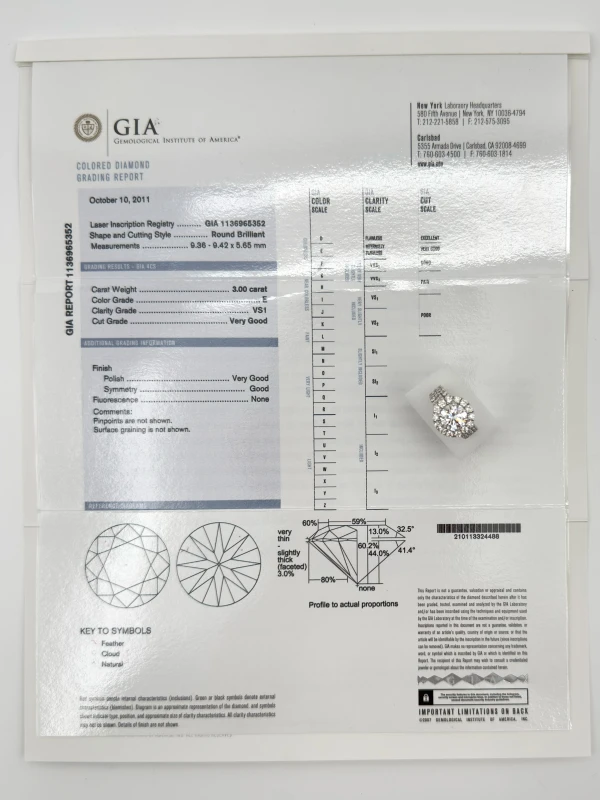 Earrings without a brand ROUND DIAMOND RING 3.00 CT E/VS1 (GIA) 3.00 CT E/VS1 (GIA) 5