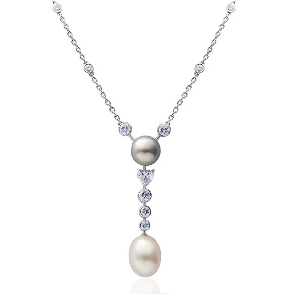 WHITE GOLD DIAMOND AND PEARL CALIN NECKLACE 