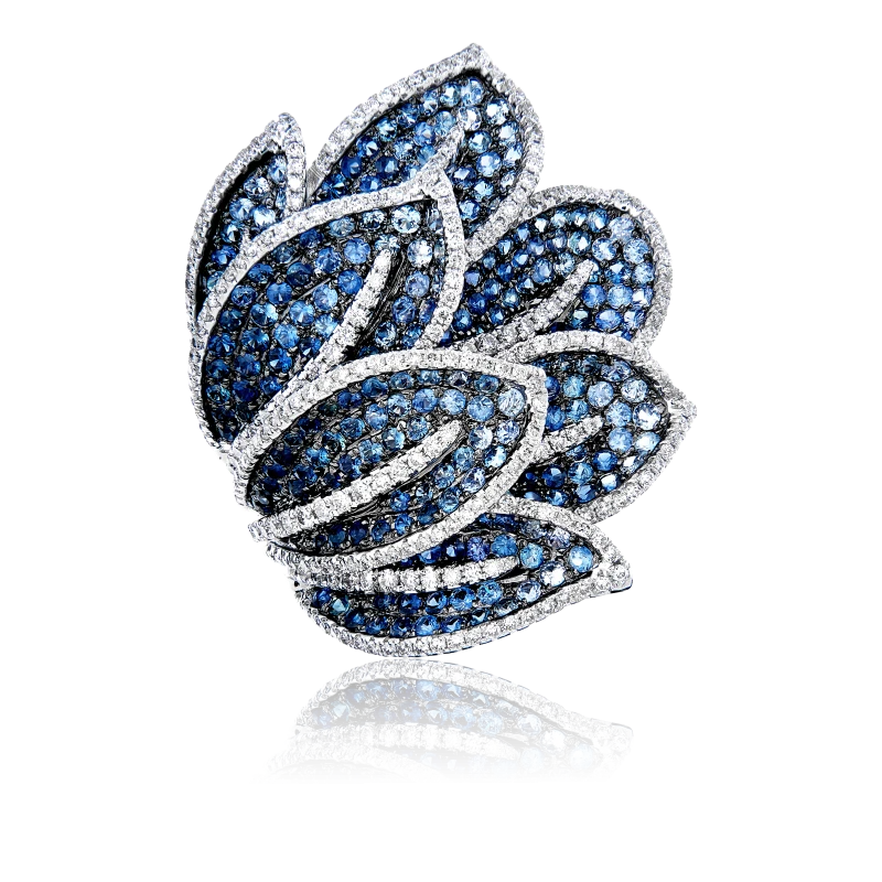 SAPPHIRE & DIAMONDS FLOWER RING (SIZE 55)