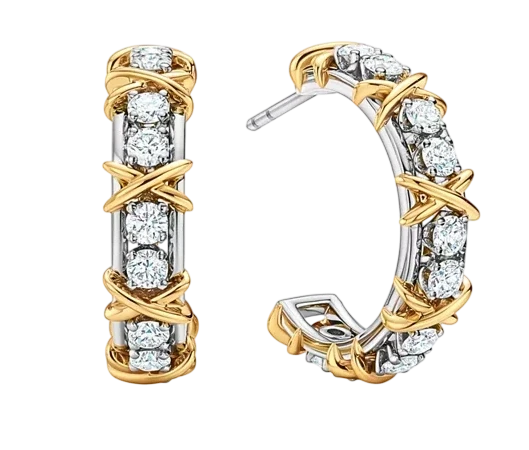 Sixteen Stone by Tiffany Hoop Earrings in Platinum and Yellow Gold with Diamonds