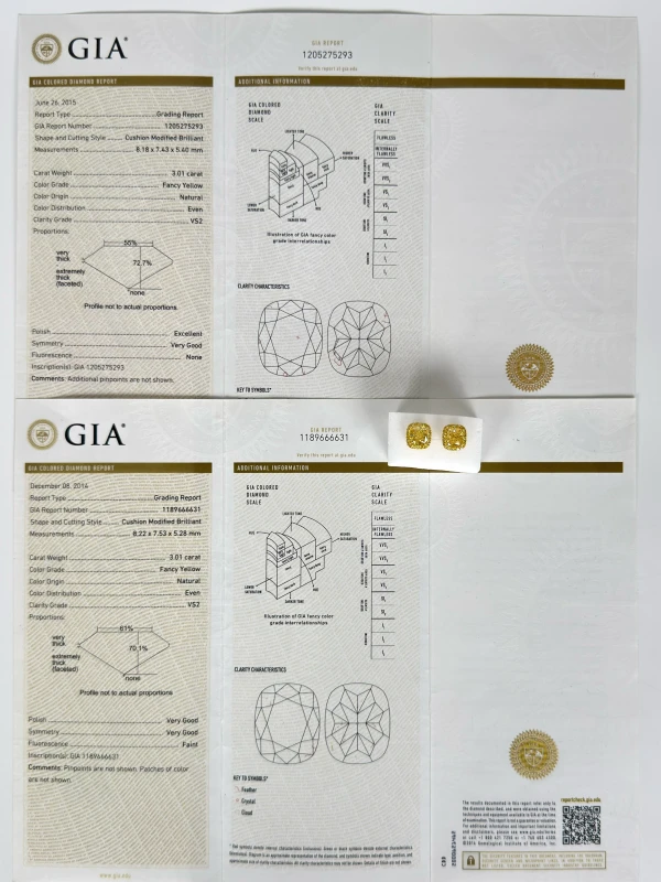 No name CUSHION DIAMOND 3.01-3.01 CT FANCY YELLOW/VS2 EARRINGS (GIA) nn3.01-3.01 FY/VS2 6