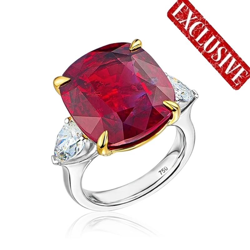 CUSHION RUBY 21.42 CT "VIVID RED" RING (GRS)