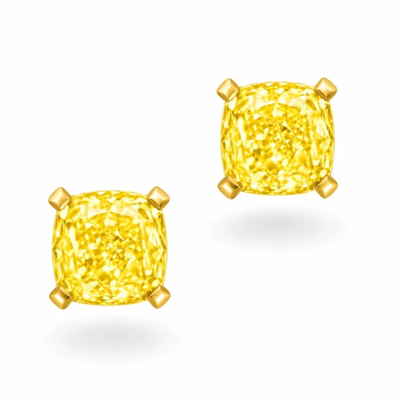 YELLOW CUSHION DIAMOND EARRINGS 2.02 CT (GIA)