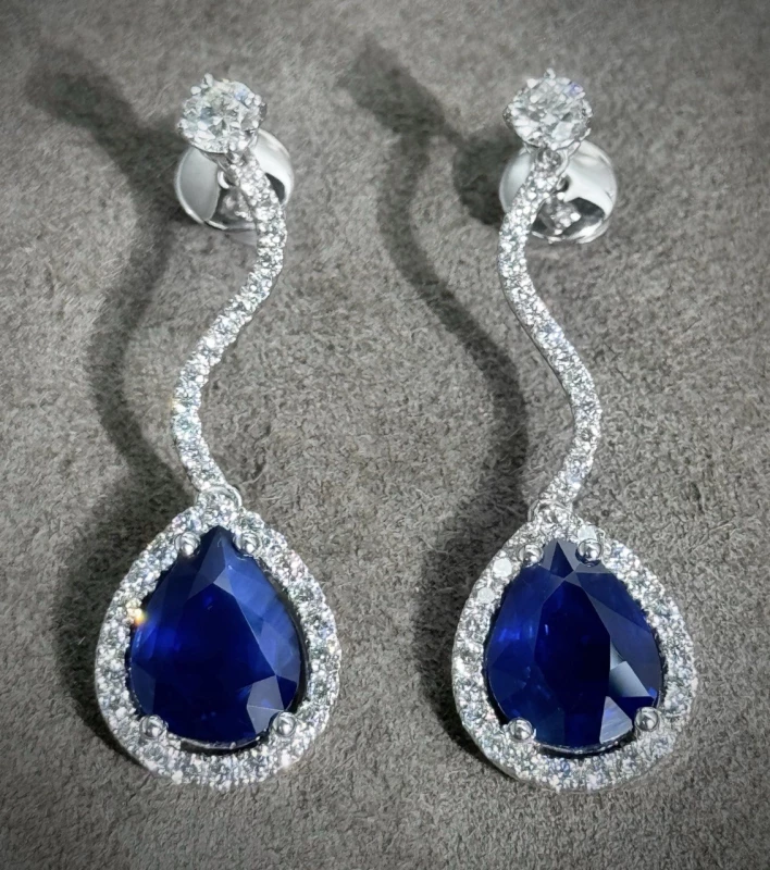 Earrings without a brand САПФИРАМИ 11.1CT Deep Blue/VS (TE) И БРИЛЛИАНТАМИ 0.86 H/VS2 И 1.40 G-H/SI1-SI2 11.1 CT Deep Blue/VS (TE) 5