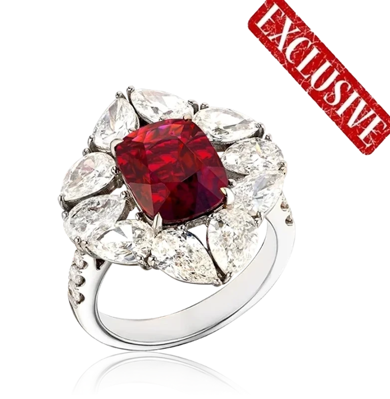 CUSHION RUBY 4.01 CT VIVID RED PIGEON'S BLOOD. BURMA (GRS)