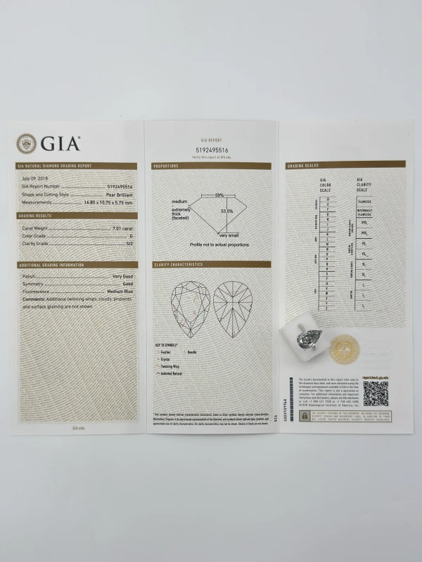 СЕРЬГИ NO NAME PEAR DIAMOND RING 7.01 ct G/SI2 (SIZE 52) GIA NN7.01ct G/SI2 GIA 5