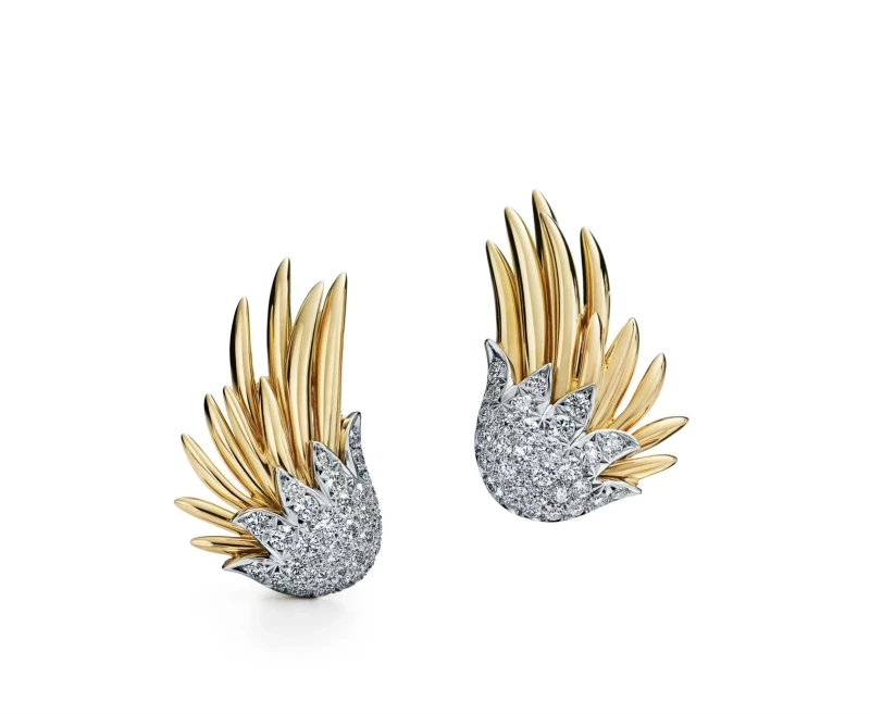 Jean Schlumberger Flame Ear Clips in Yellow Gold and Platinum with Diamonds