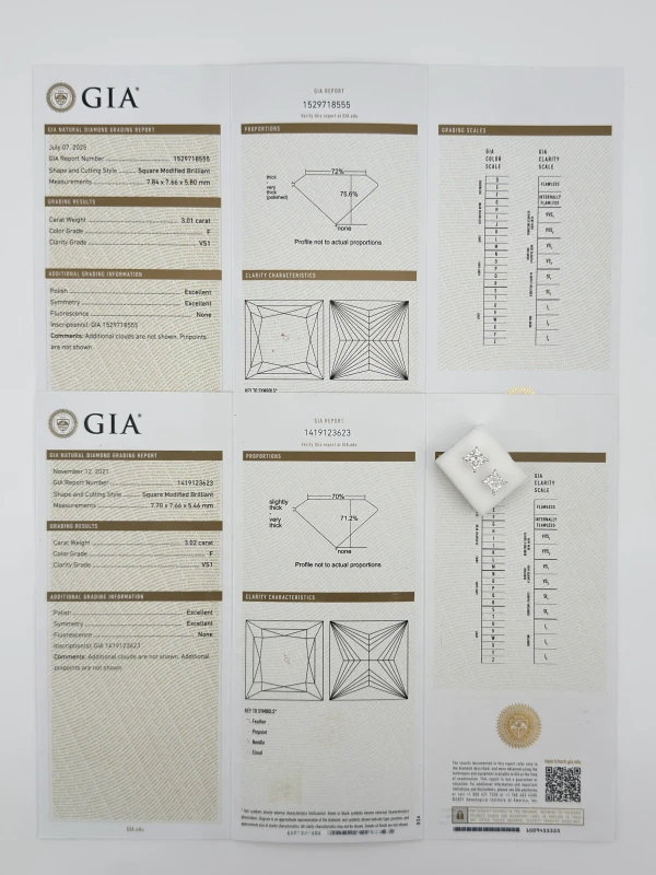 Earrings without a brand SQUARE MODIFIED BRILLIANT 3.01-3.02 CT F/VS1 EARRINGS (GIA) nn3.01-3.02 F/VS1 4