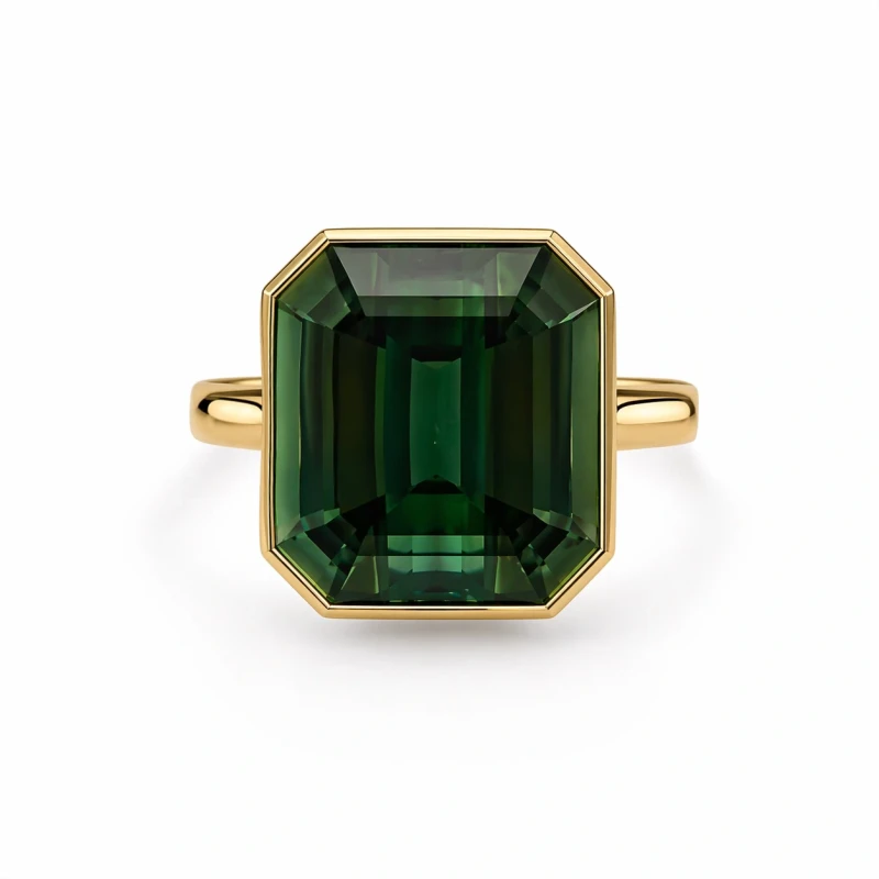 OCTAGONAL TOURMALINE 15.22 CT BLUE-GREEN RING (SIZE 53) GIA