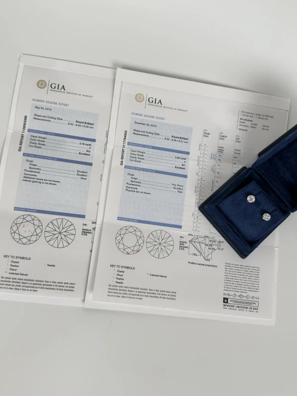 СЕРЬГИ NO NAME ROUND DIAMOND 2.20-2.18 CT F/SI1-SI2 EARRING (NEW) NN2.20-2.18 CT F/SI 7