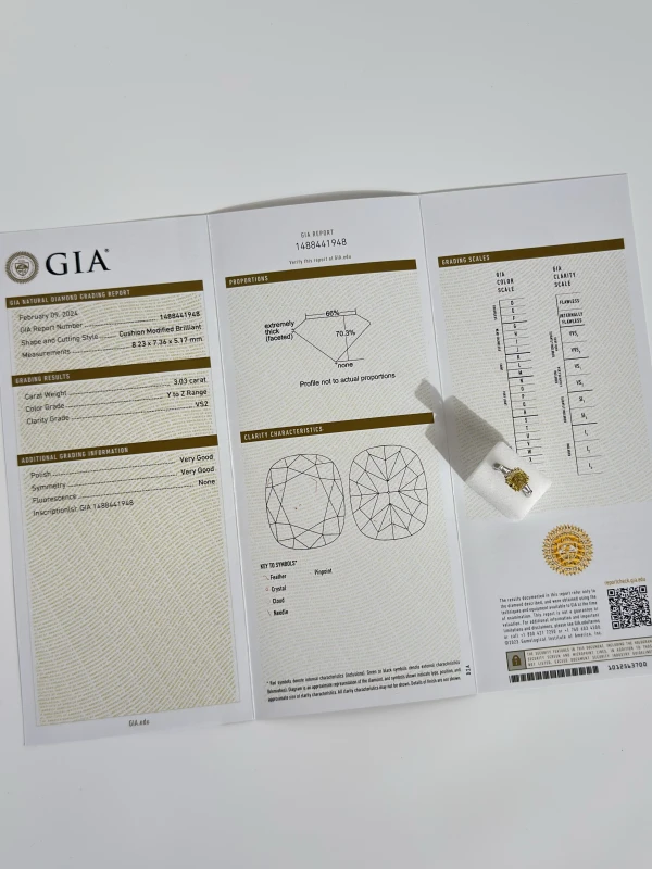 No name CUSHION DIAMOND 3.03 CT Y to Z/VS2 RING (GIA) NN3.03Y-Z 4