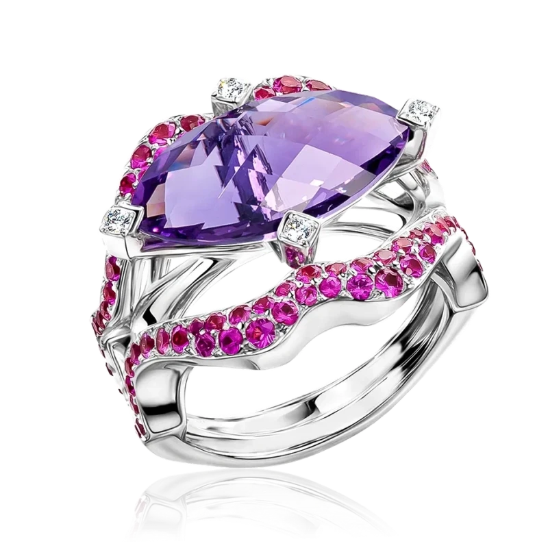 Stephen Webster WHITE GOLD RING WITH AMETYST, PINK SAPPHIRES & DIAMONDS (SIZE 56) SWRING061224-56 1