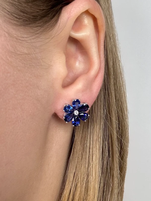 DeRosa PEARSHAPE SAPPHIRE 5.06 CT "ROYAL BLUE" EARRINGS E683319 2