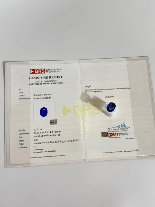 Earrings without a brand OVAL SAPPHIRE 22.55 CT ROYAL BLUE RING (SIZE 51) GRS sp22.55 5