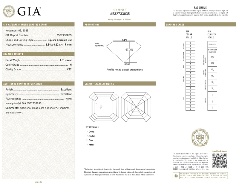 Earrings without a brand ASSCHER DIAMOND 1.51-1.51 CT H/VS1 EARRINGS (GIA) NN1.51-1.51CT H/VS2 3