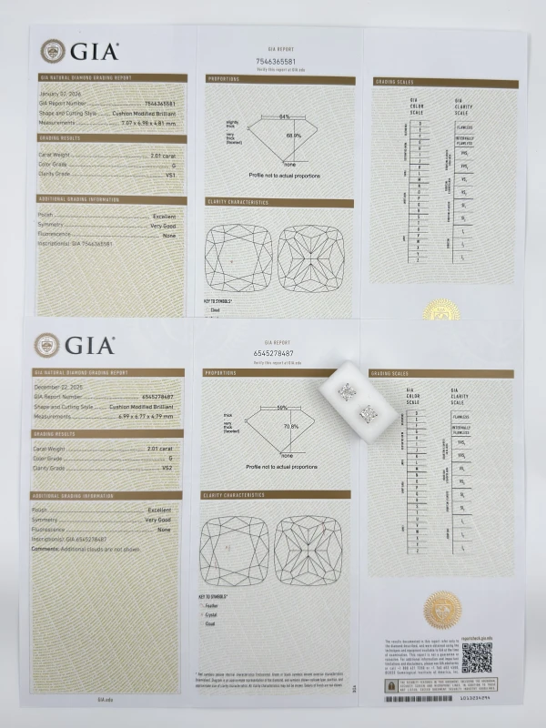No name CUSHION DIAMOND 2.01-2.01 CT G/VS2 EARRINGS (GIA) NN2.01-2.01CT G/VS2 8