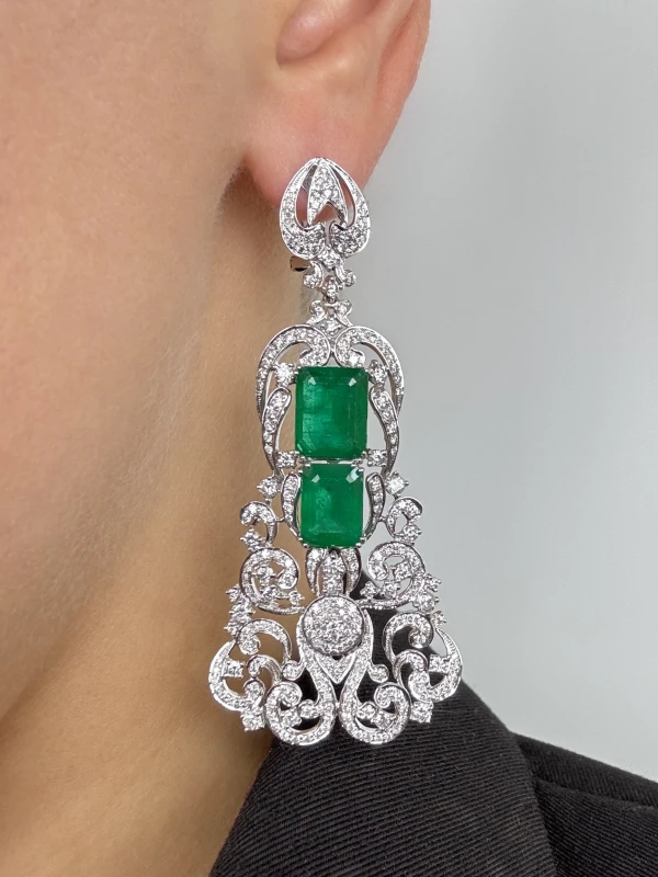 RalfDiamonds EMERALD 11.85 CT & DIAMOND 3.020 CT EARRINGS RFD4545 2