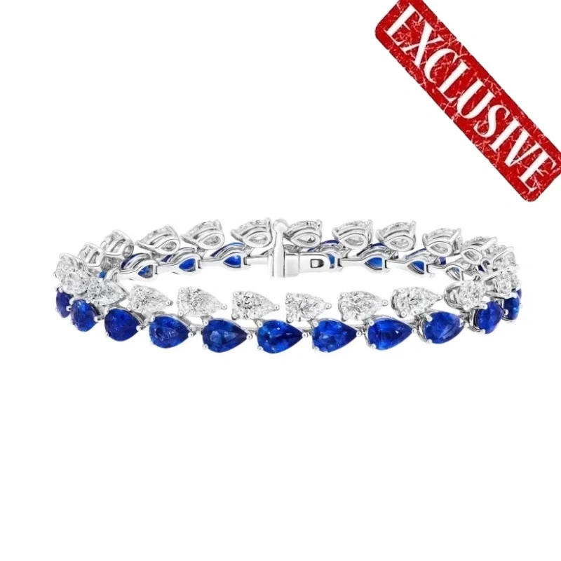 Pear Shape Sapphire and Diamond Bracelet (SIZE 18)