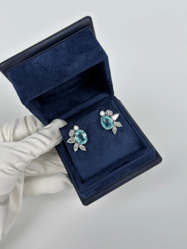СЕРЬГИ NO NAME DIAMOND 4.68 CT AND PARAIBA  TOURMALINE 14.21 CT EARRINGS Paraiba earrings 14.21 ct 6