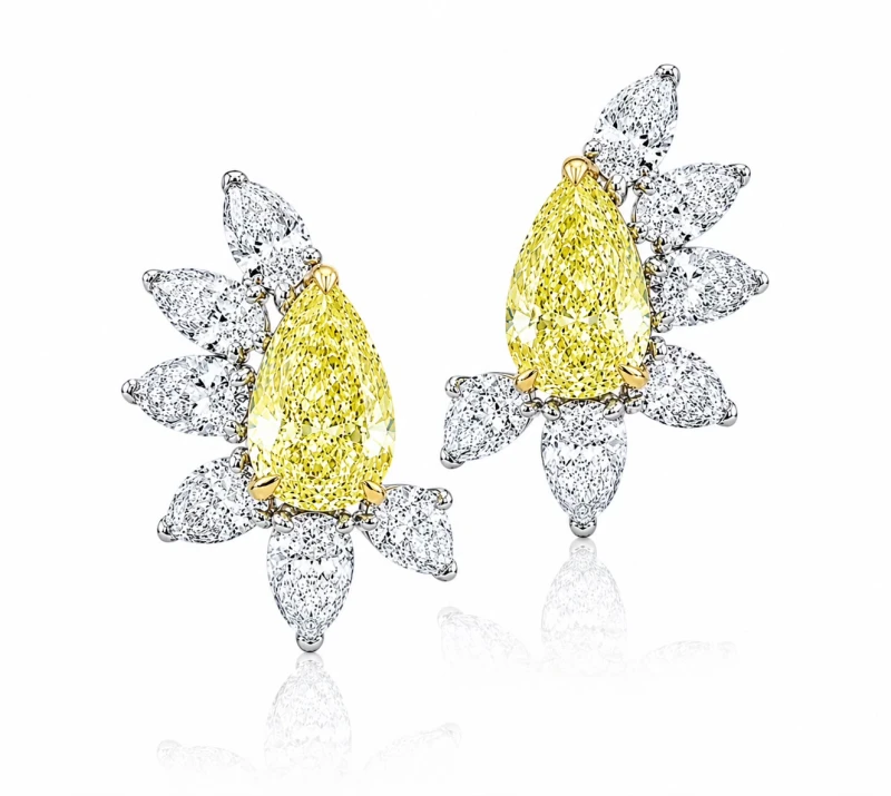 PEAR DIAMONDS 2.00-2.11 CT FANCY LIGHT YELLOW/VS1-VS2 EARRINGS