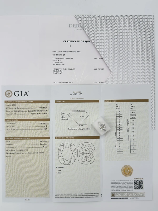 DeRosa CUSHION DIAMOND 5.01 CT G/VS1 RING (GIA) R443550B 4