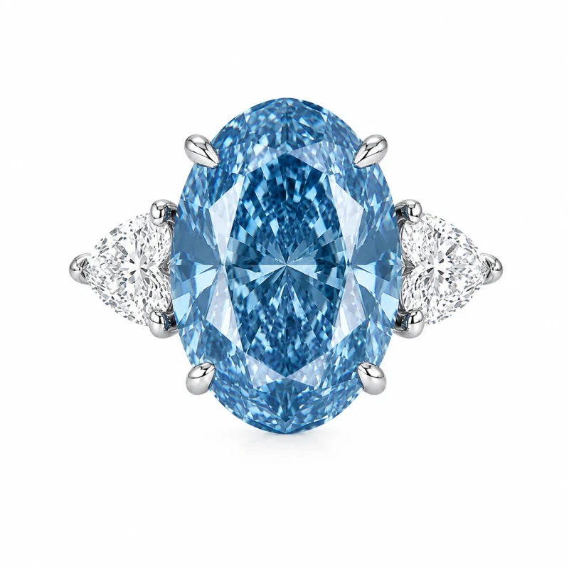 OVAL DIAMOND 5.13 CT FANCY VIVID BLUE*/VVS1 RING (SIZE 51) GIA