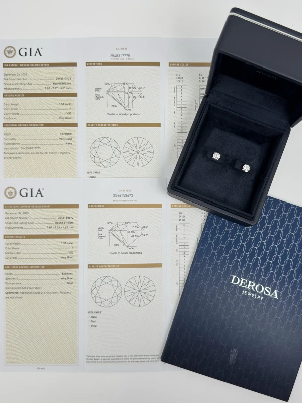 DeRosa ROUND DIAMOND 1.51-1.51 CT F/VS2 EARRINGS (GIA) 1.51CT E151984 4
