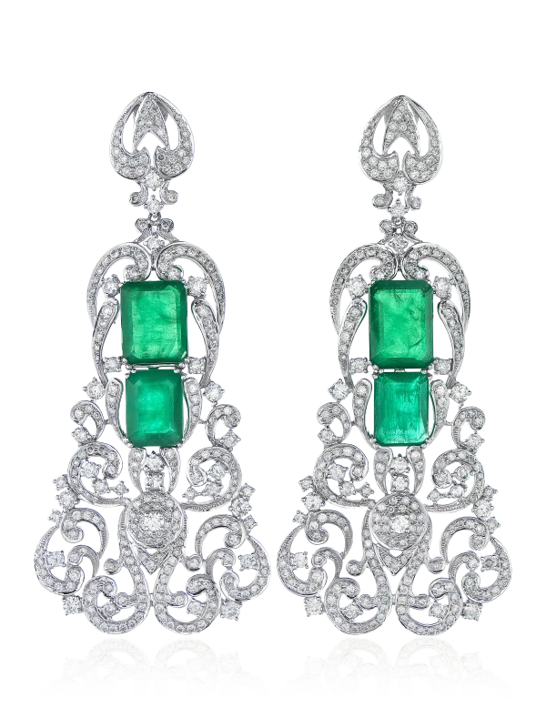 EMERALD 11.85 CT & DIAMOND 3.020 CT EARRINGS