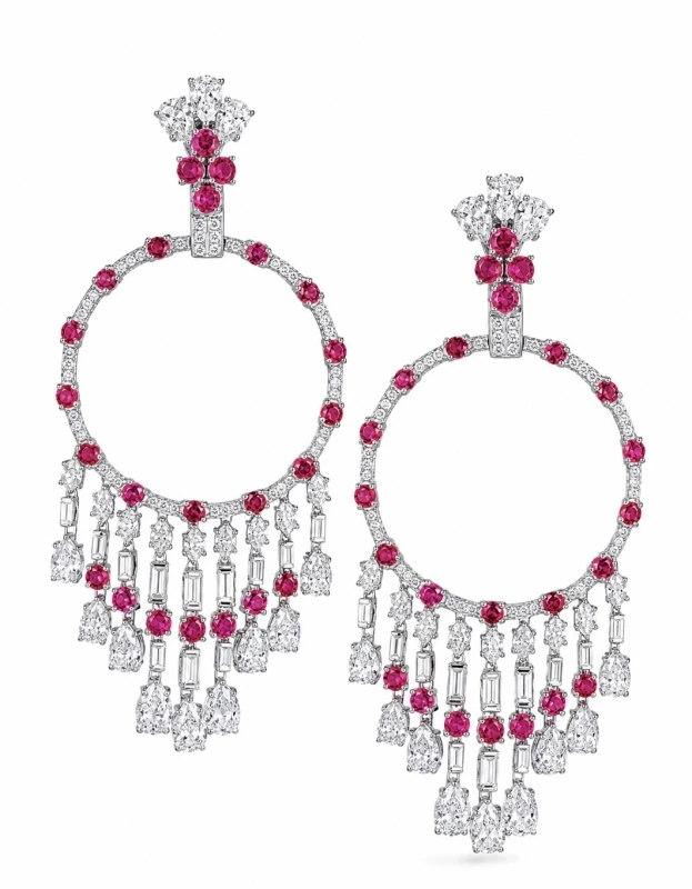 GYPSY DIAMOND 11.84 CT & RUBY 4.51 CT EARRINGS